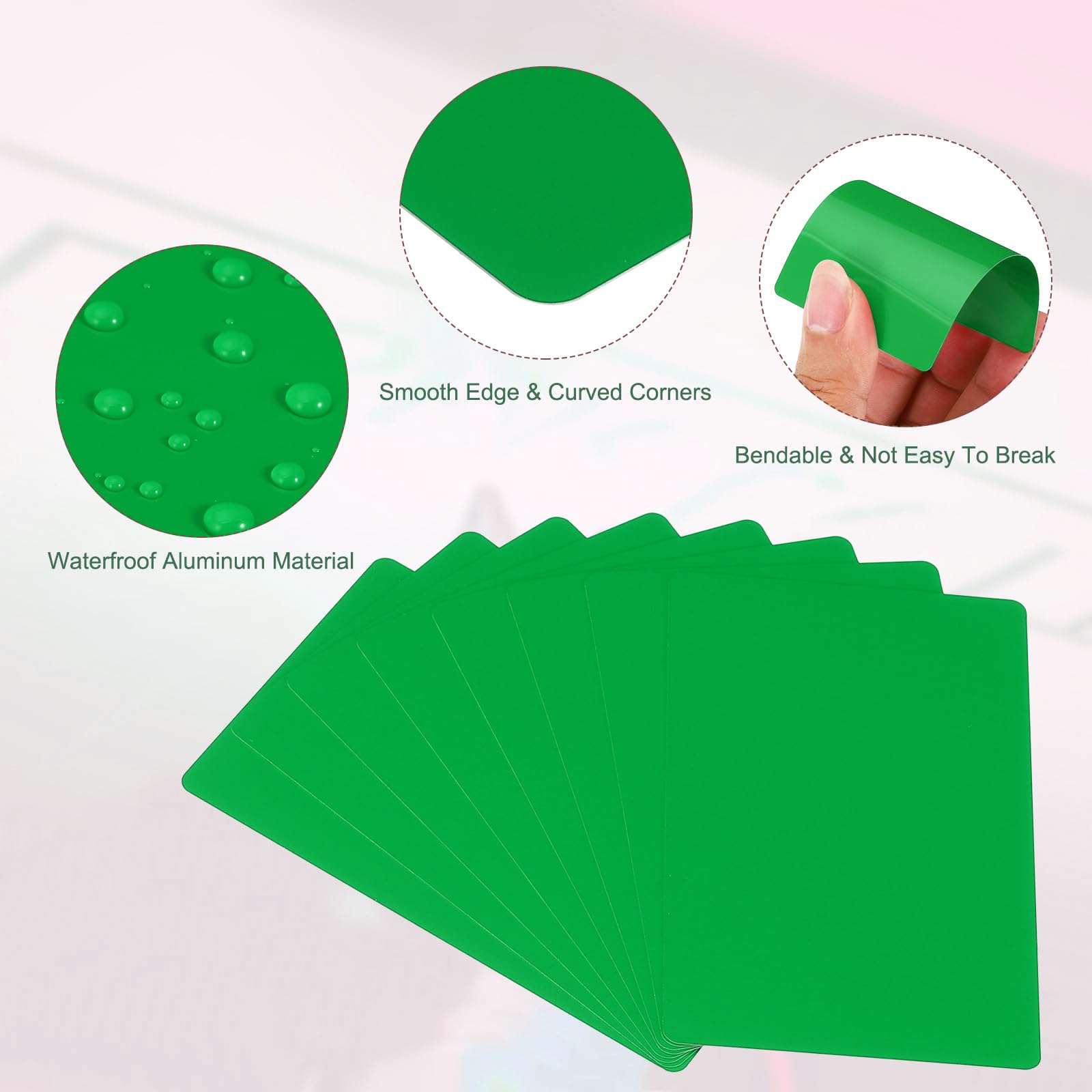 PATIKIL 300 Pack Metal Business Cards Blank, 0.45mm Thick 3.4x2.1 Inch Aluminum Laser Engrave Printable Name Card for Custom DIY Green - Image 3