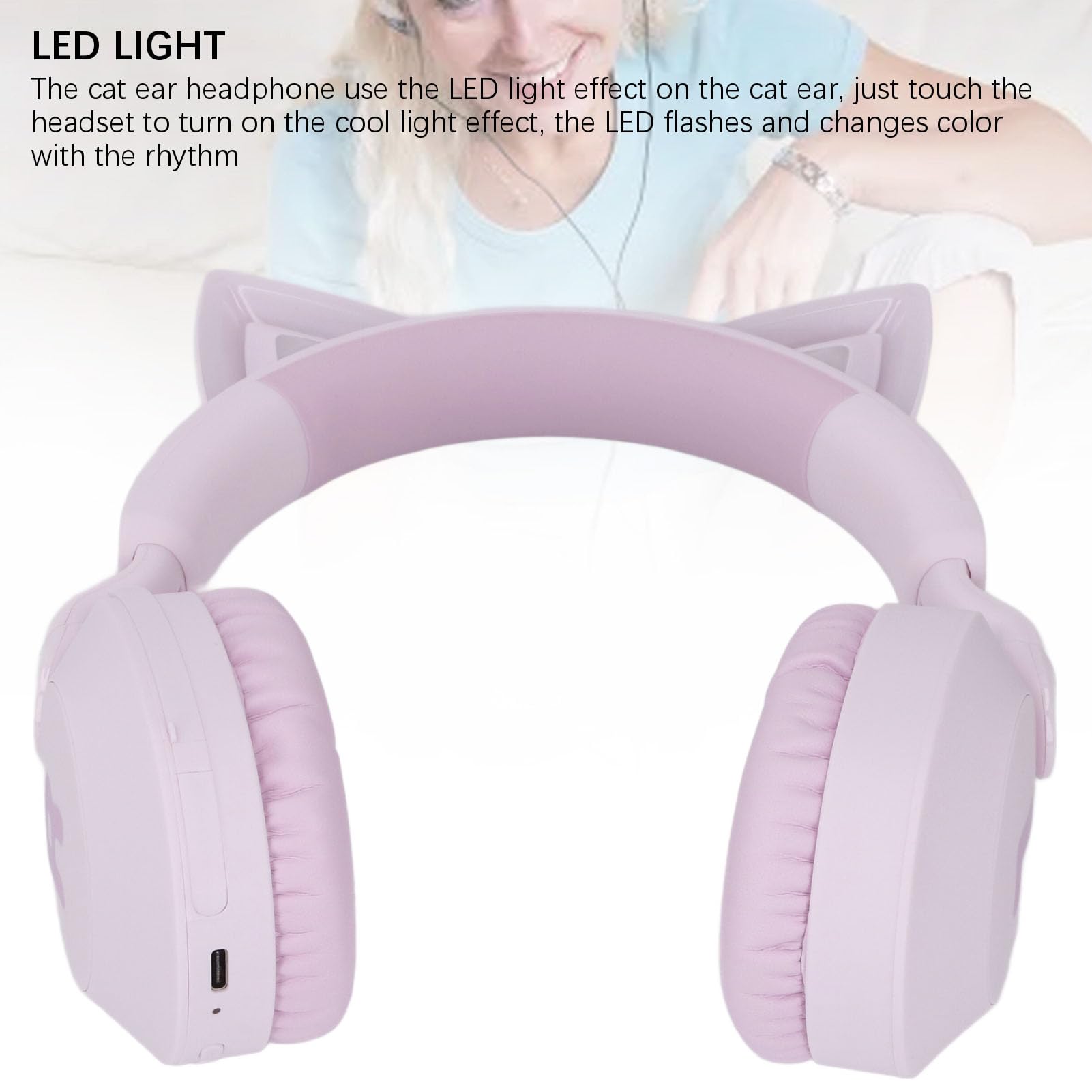 Cuffie Cat Ear con luci LED Wireless Bluetooth 5.4 e cablato 3.5mm AUX Cuffie da gioco pieghevoli con microfono e controllo volume per bambini Adolescenti Adulti (Viola)