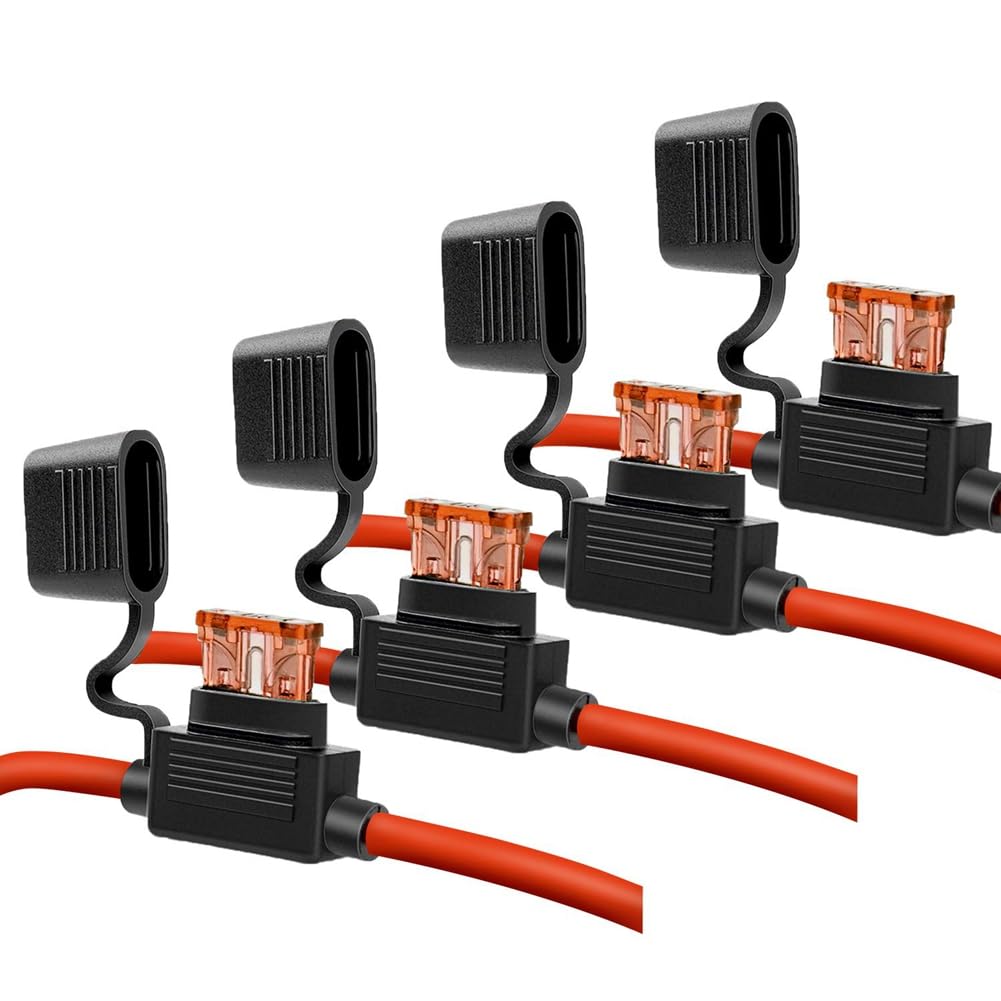 Blisfulhoks 10 Gauge Fuse Holder - 10 AWG Inline Fuse Holder with 40 AMP ATC Blade Fuses (4pack) Automotive Retrofit Fuse Holder