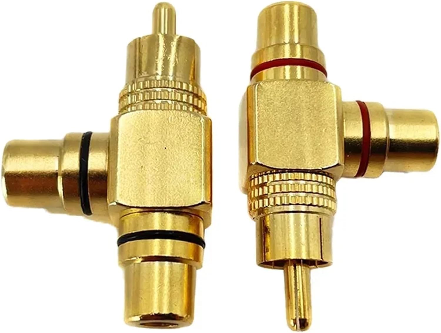 RCA Male to 2 RCA Female Plug Socket 3 Way Tee Type Splitter AV Audio Video Converter Adapter Connector Black/Red(8PCS)