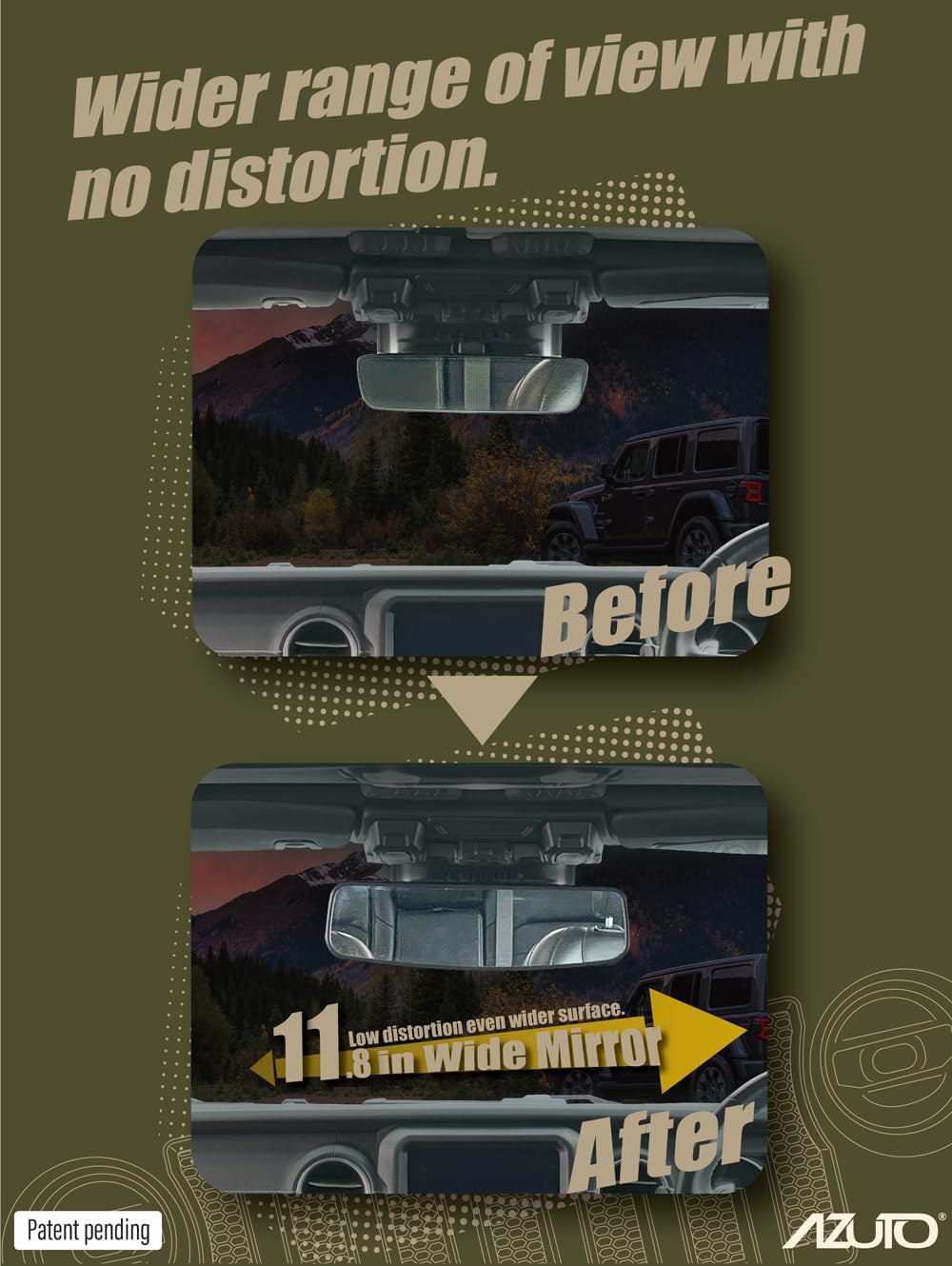 Rear View Mirror Compatible with Jeep Wrangler JL JLU 2018-2025,11.8 Inch Wide Angle Rear View Mirror to Reduce Blind Spot Effectively