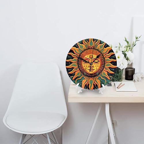 Miniatura 4 de Reloj de pared redondo retro de sol mexicano de 10 pulgadas con batería sin tictac, estilo mexicano decorativo para sala de estar, cocina, hogar,