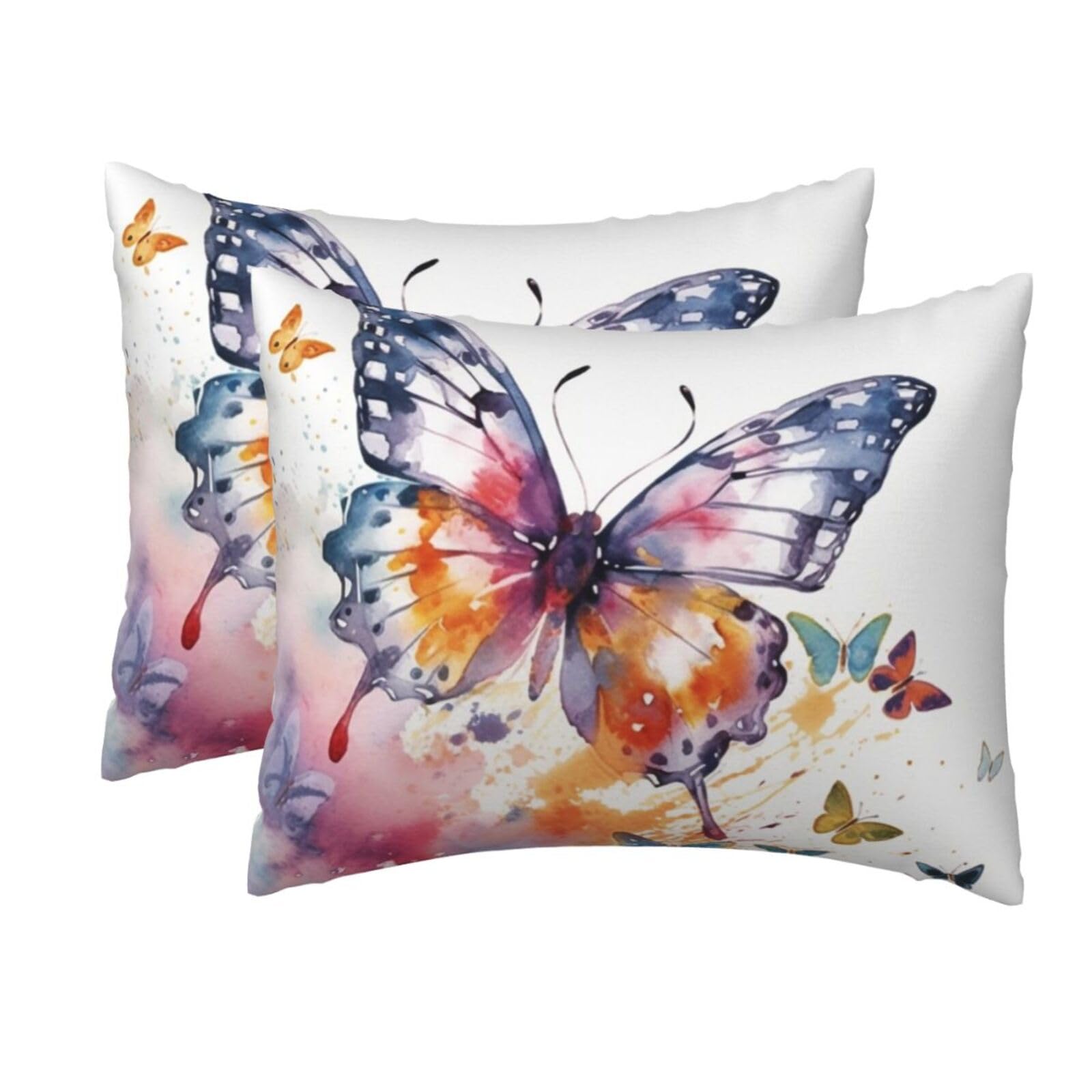2 Pack Standard Size Pillow Cases for Hair and Skin Soft Breathable Pillow Case Covers with Hidden Zipper Watercolor Butterfly Pillowcase 20x26 Inches Pillow Cover for Sleeping Gift