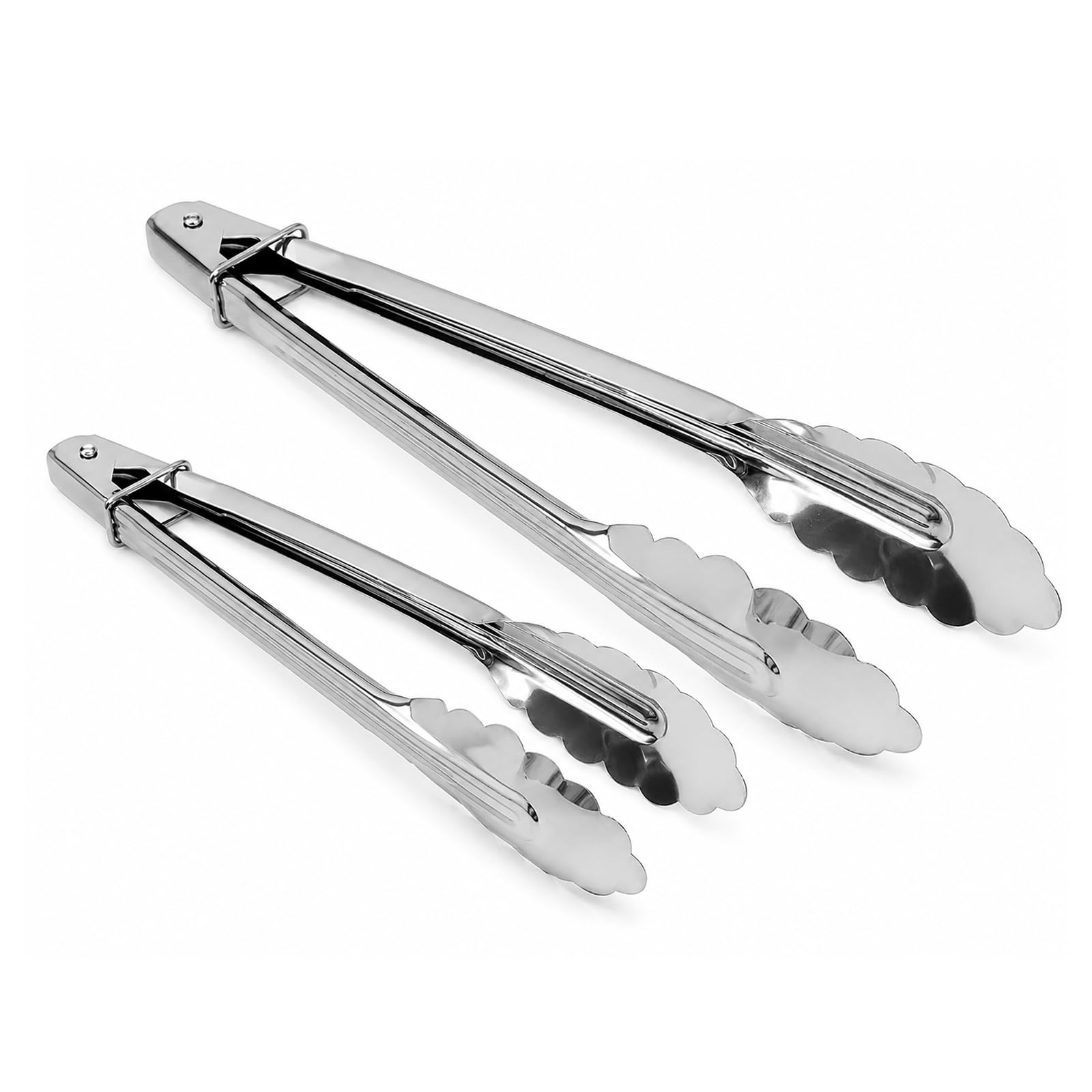 Stainless Steel Kitchen Tongs Set Metal Cooking Tongs with Sliding Rings for Barbecue Cooking Salad Grilling Frying and Serving (Pack of 2 - (Large 8.5 Inches & Small 7 Inches))