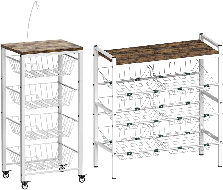 Kitchen Storage Rack White & Fruit Storage Cart White