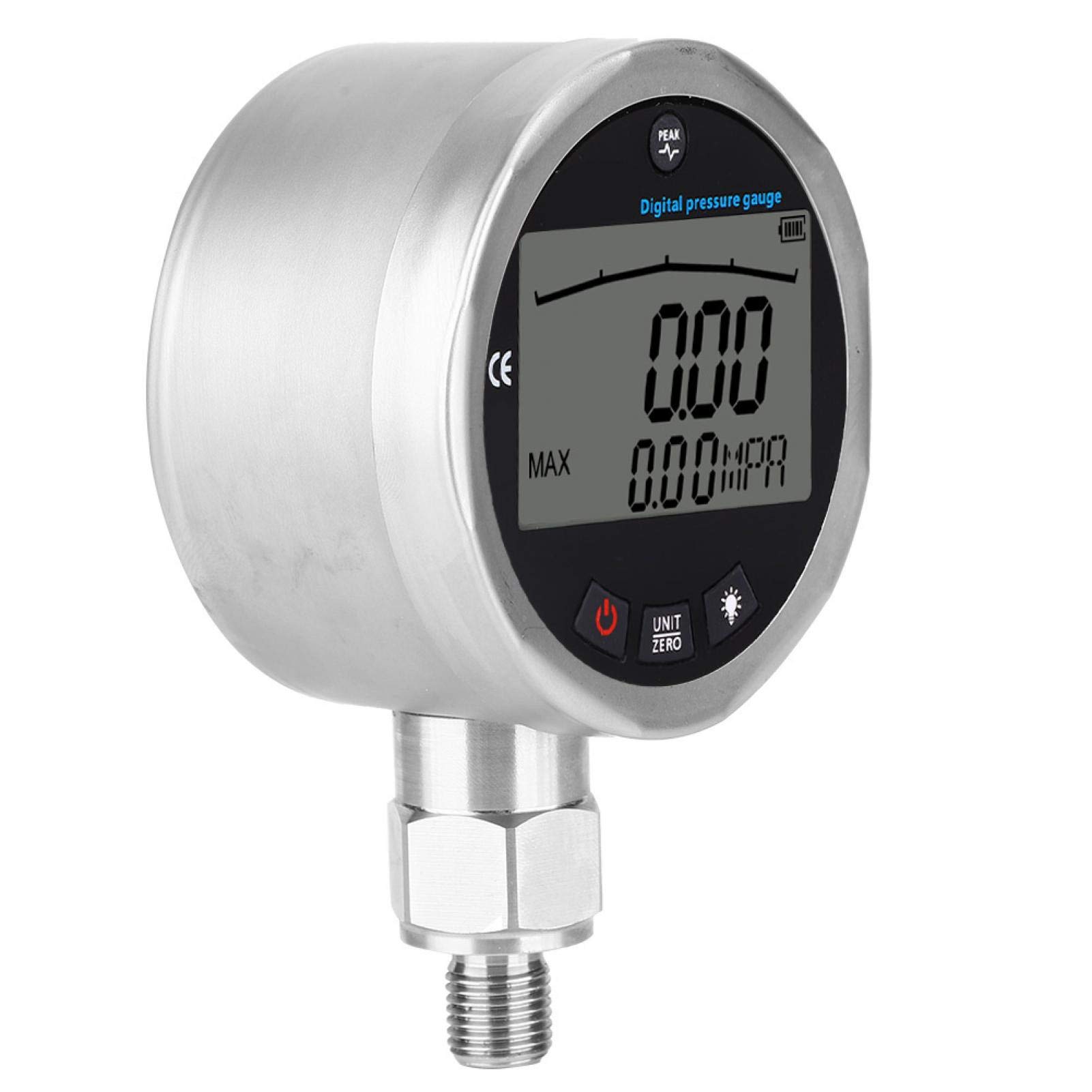 Akozon Manometro Idraulico Digitale 0-400bar / 0-40mpa / 0-5800psi, Display LCD Chiaro, Misura Pressione Acqua, Gas, Olio