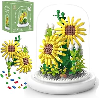 Bouquet Building Blocks Set toys, 590 mini building blocks Set, dust cover, decorative flowers, gifts for girls and mothers and girlfriends, Yellow Sunflower Building Blocks Set for Christmas day