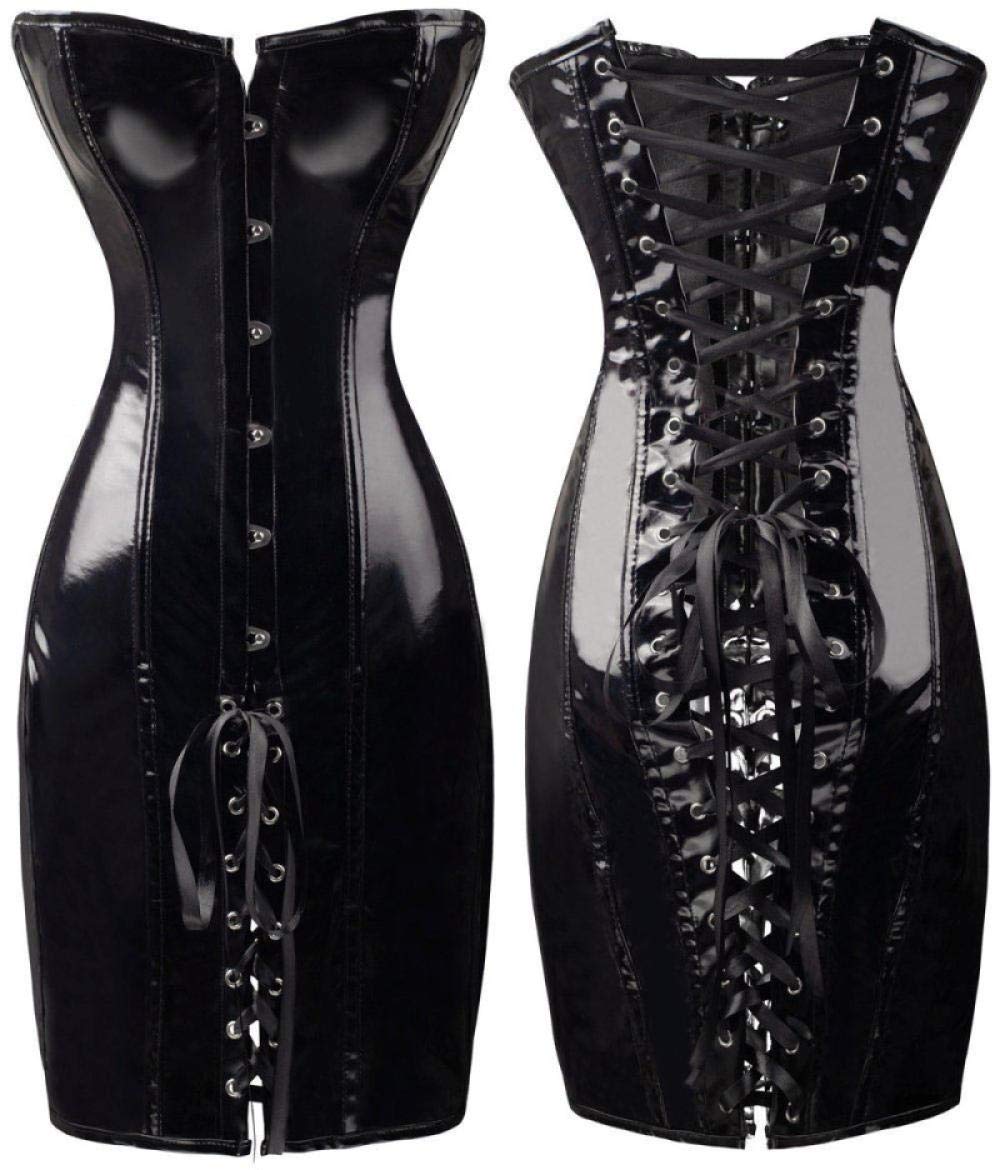 Ropa Erótica para Mujer Vestido Ajustado con Hombros Descubiertos De Cuero Largo Brillante Gótico Mojado Vestido De Corsé De Látex De PVC Fiesta Club Nocturno Vestidos