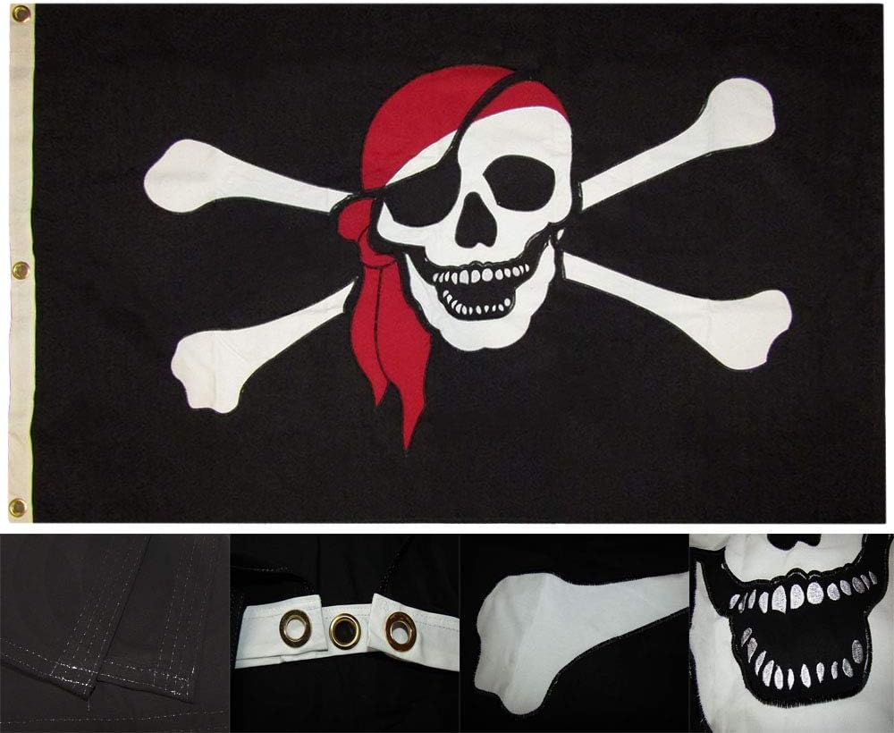 3x5 Embroidered Pirate Red Hat Bandana 100% Cotton Flag 3'x5' Fade Resistant Double Stitched Premium Penant House Banner