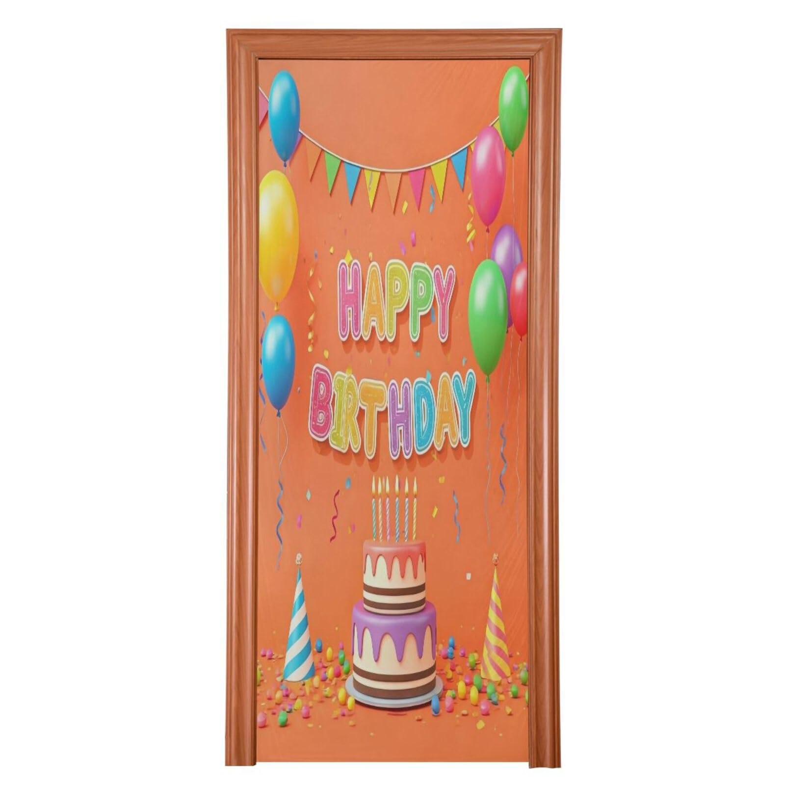 FLildon Birthday Theme Orange Door Cover Decoration, Party Accessory Porch Decor for Festive Ornament Room Door Covers 35 x 79 Inch