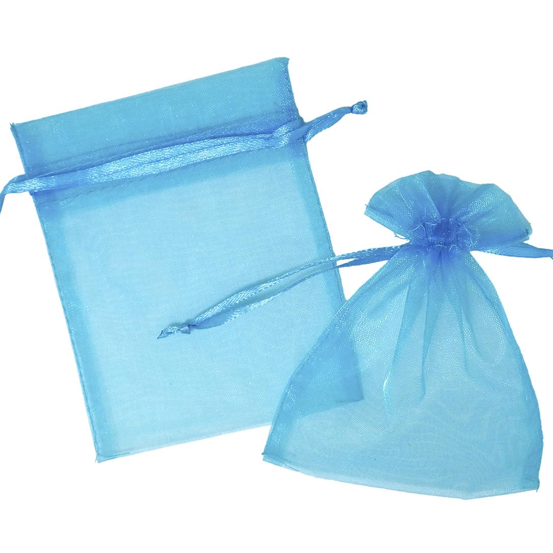 Little Snow Direct Turquoise / Aqua Sheer Organza Gift Bags Drawstring Wedding Party Favour Bags For Jewellery Candy & Small Gifts (10 Pack - Turquoise/Aqua - 10×15 Cm / 4×6 Inches)