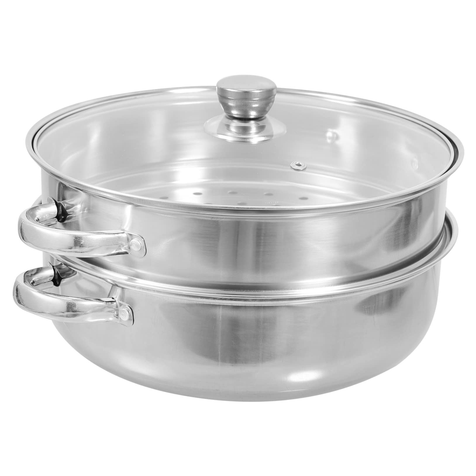 Dampfgarer mit Deckel aus Edelstahl und Glas, Silber, 1 Satz