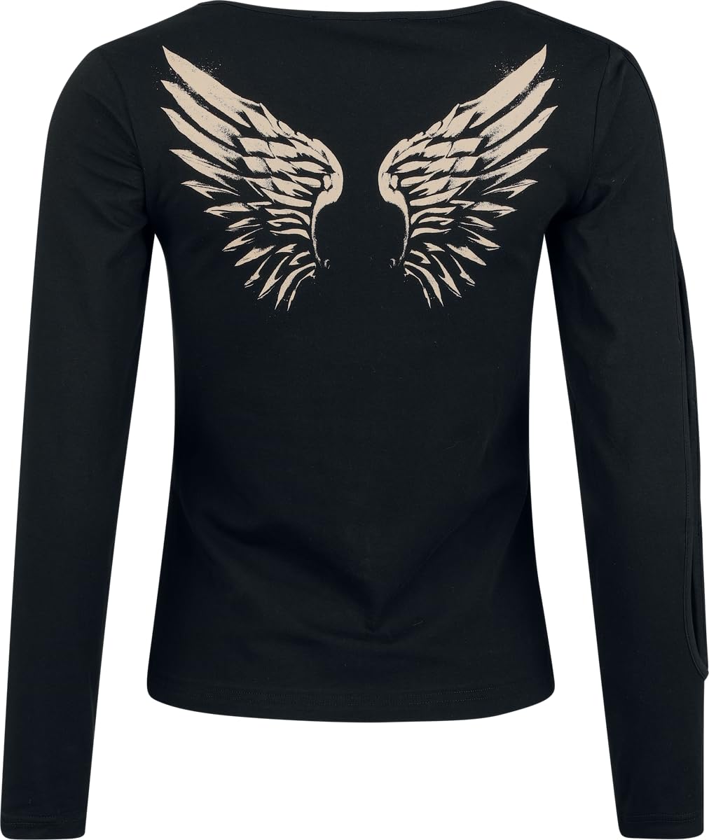 Rock Rebel by EMP Damen schwarzes Langarmshirt mit Front-/Backprint und offenem Ärmel