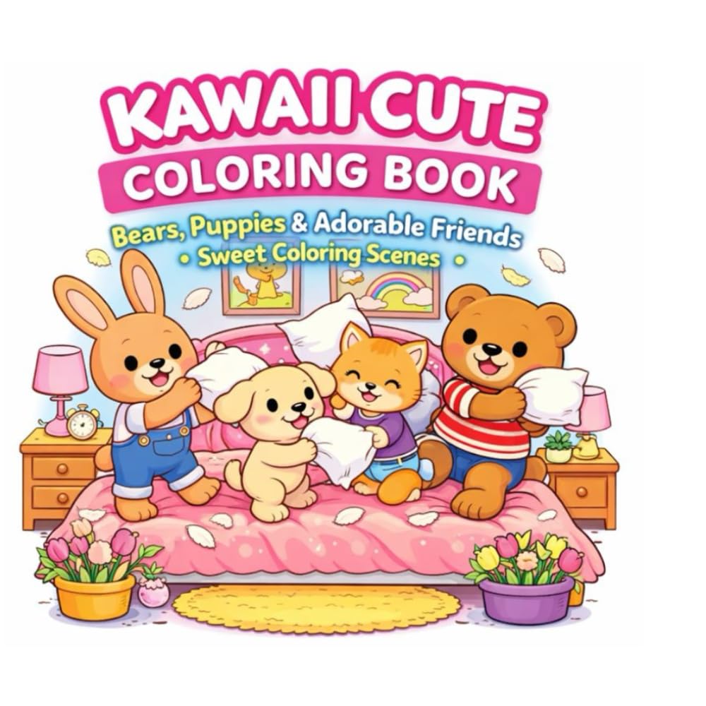 Kawaii Cute Coloring Book: Bears, Puppies & Adorable Friends – Sweet Scenes for Kids and Adults: A Whimsical Coloring Adventure Filled with Cozy Home ... Cute Kawaii Scenes for Relaxation and Fun