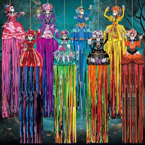 Fanfanwin 8 Pcs Day of The Dead Sugar Skull Hanging Decorations O...