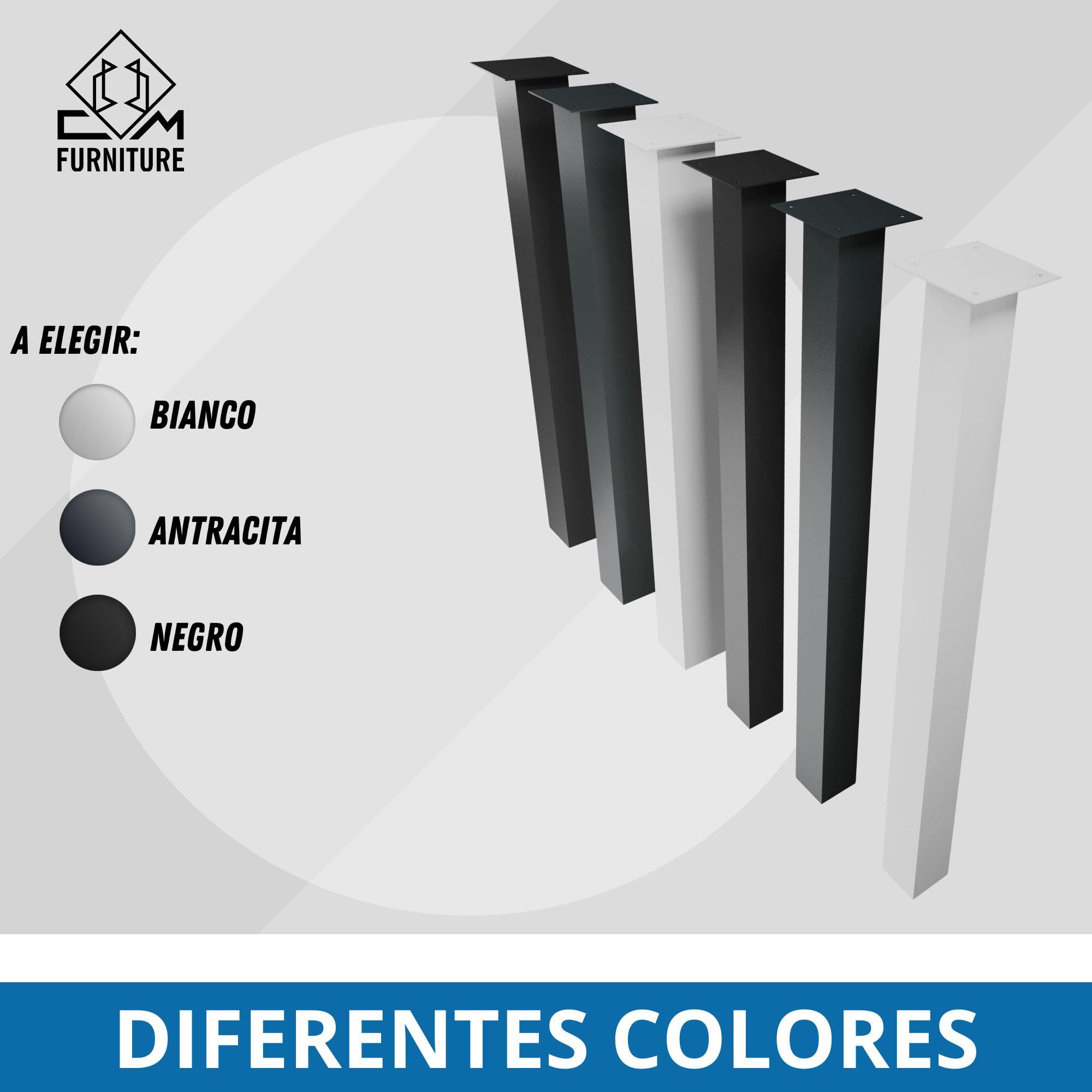 4 Pata de la Mesa de Acero Negro Perfil Cuadrado 80x80 mm, Altura: 72 cm Pies para Muebles Juego de Piernas de Acero con Tornillos para Escritorio, Encimera Pies de Mesa