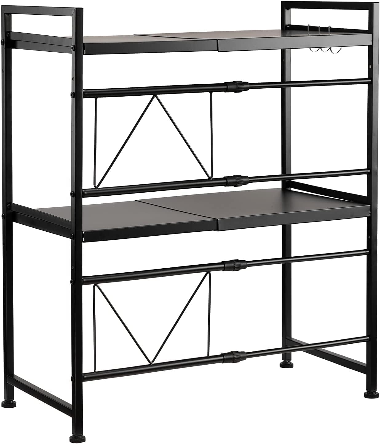 Luchs – Mikrowellen Ständer/Regal, Mikrowellenhalterung, Mikrowellenständer, Mikrowellen Ständer/Organizer mit 3 Haken, Microwave Holder/Rake grössenverstellbar (Schwarz, Gora 3 Ebenen)