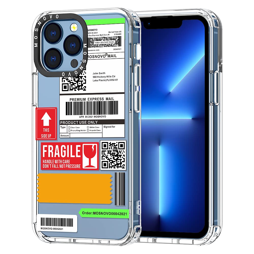 MOSNOVO Compatible with iPhone 13 Pro Case, Mail Label Print for Girl Women Men [ Buffertech Shockproof ] Transparent TPU Bumper Clear Phone Case Cover Designed for iPhone 13 Pro 6.1 Inch