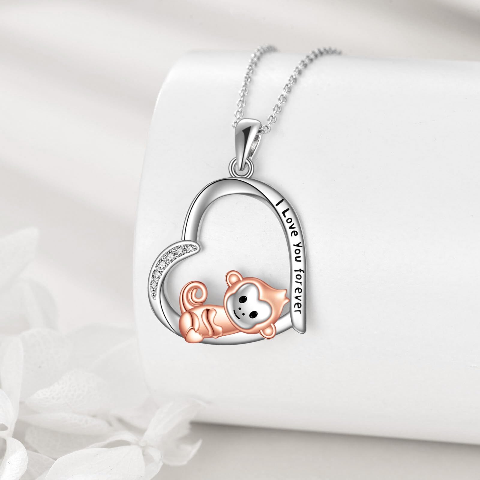 POPLYKE Herz Halskette für Frauen 925 Sterling Silber Tier Anhänger Halskette Liebe Herz Anhänger auf 18" Kette mit 2" Verlängerung
