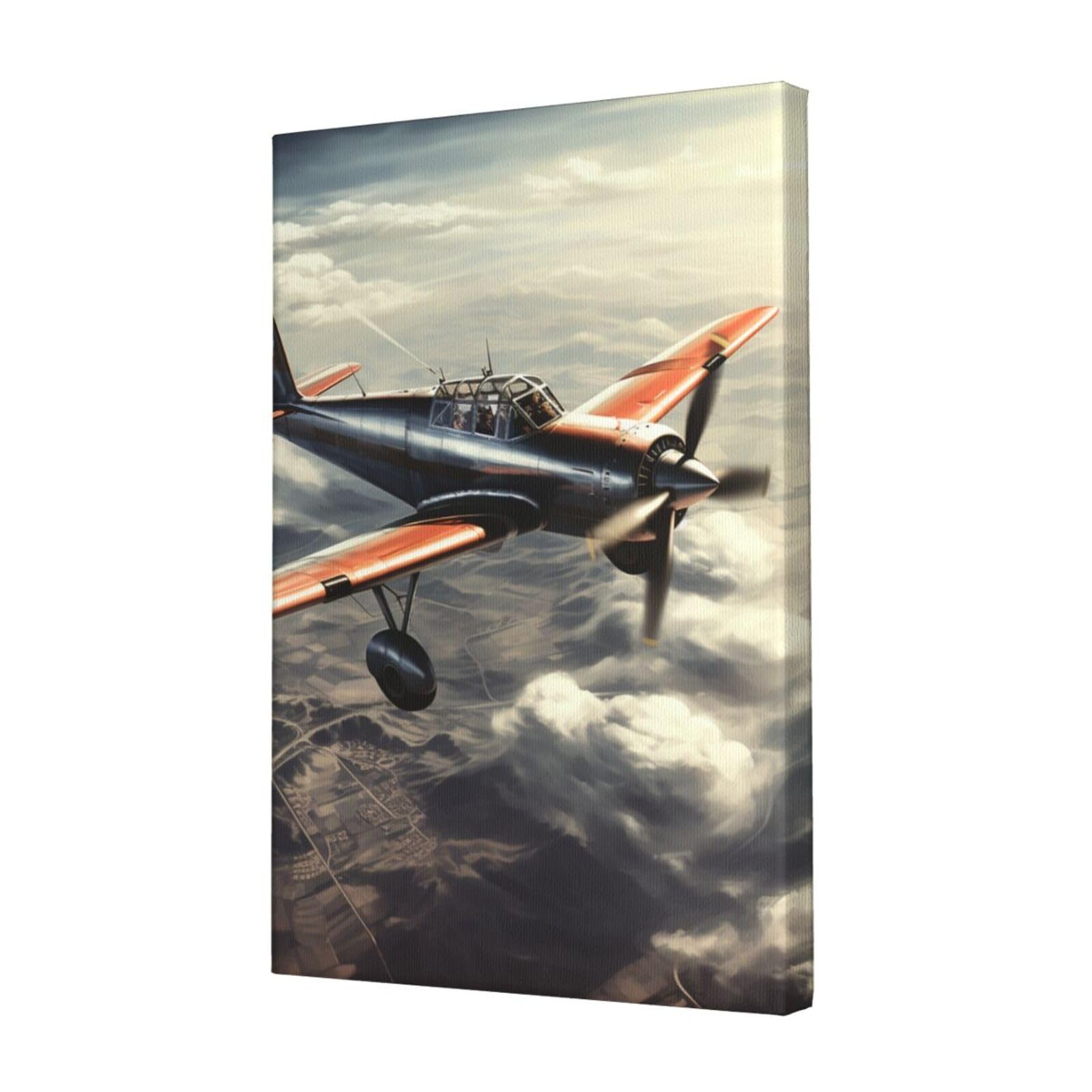 FodPand Retro airplane Canvas Wall Art for Living Room Wall Decor 12"x18" Modern Artwork Painting Pictures Hanging Canvas Prints Aesthetic Wall Art for Bedroom Bathroom Office Wallart Decor