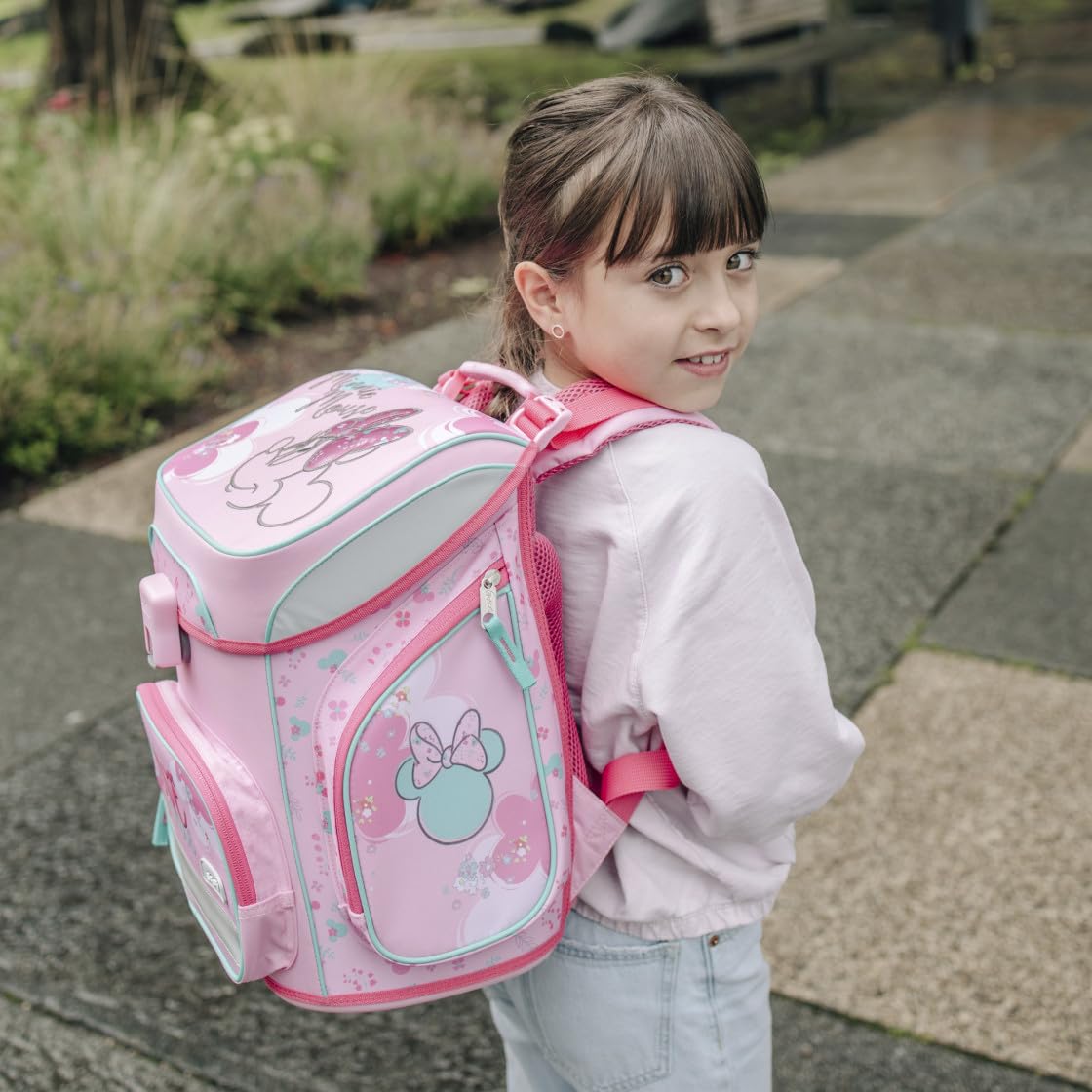 Undercover Schulranzen Set 5-TLG Disney Minnie Mouse Mädchen 1. Klasse - Mit personalisiertem Inhalt - Schultasche mit Turnbeutel Federmappe für Grundschule