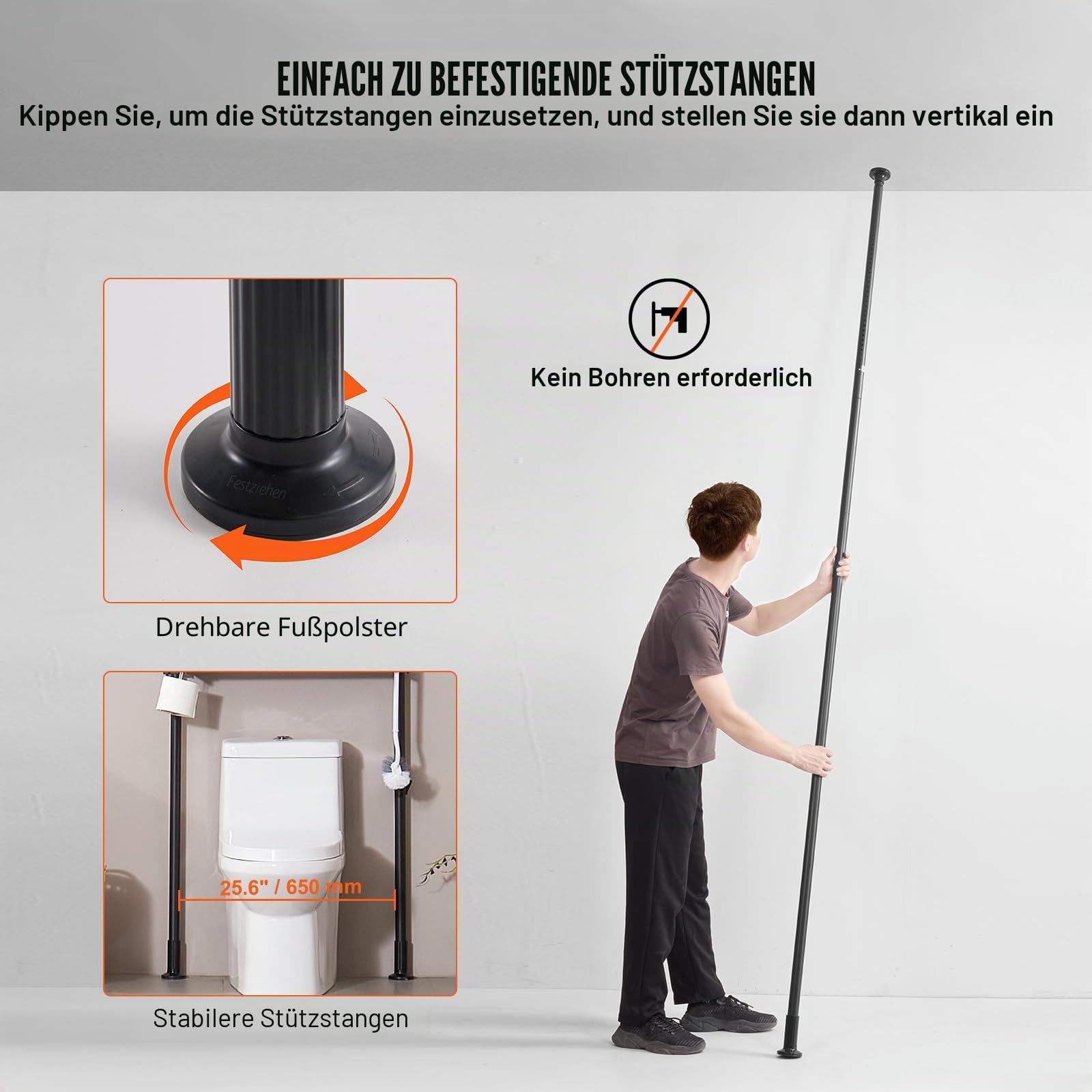 VEVOR Aufbewahrung über der Toilette, 4-stufiger Verstellbarer Badezimmer-Organizer über der Toilette, kohlenstoffarmer Stahl, 135–332 cm hohes Lagerregal, einfach zu montierender Wäscheplatzsparer