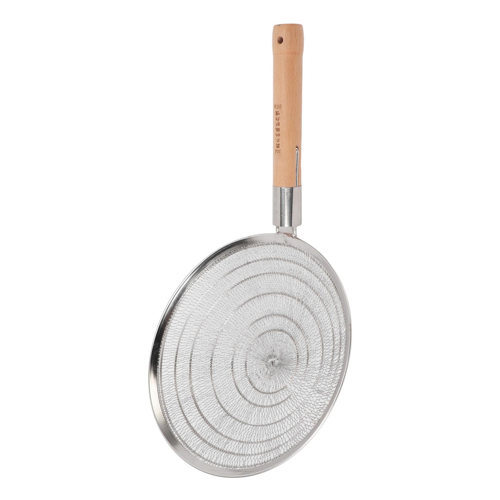 Cuchara coladora de acero inoxidable, herramienta de cocina duradera para freír, cuchara coladora de acero inoxidable 304, colador de malla con mango de madera (Diámetro 30 cm/11,8 pulgadas)