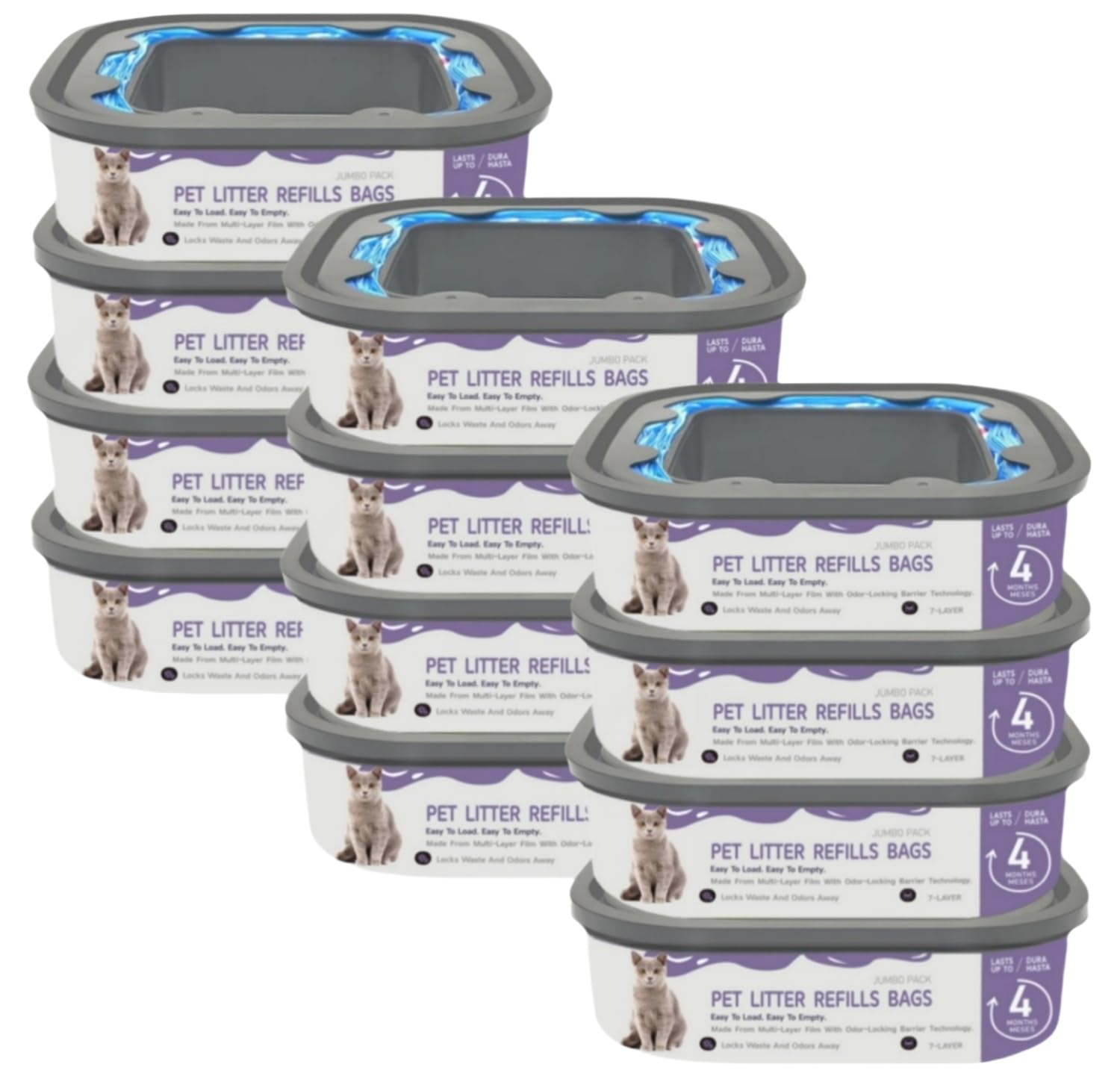 Cat Litter Refill Bags Cartridge Compatible with Litter Cat Genie Standard, Plus, XL+ and XL Pail Refills, 28ft, Pack of 12