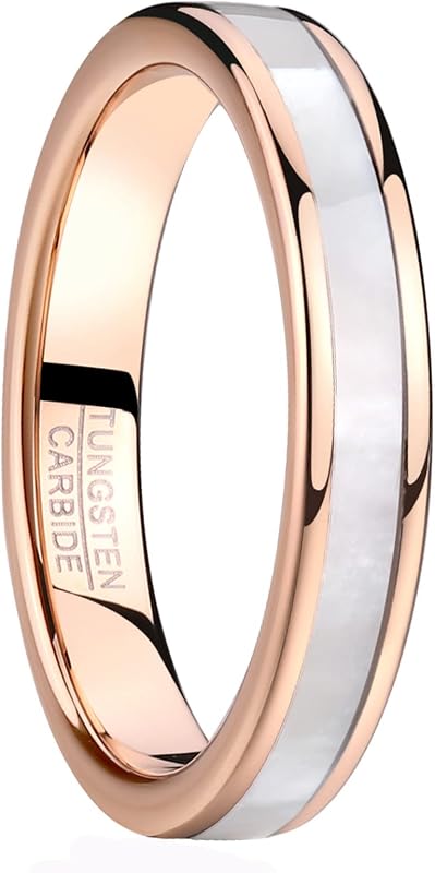 Alianza de boda de tungsteno para mujer Vakki, incrustaciones de nácar | Anillo de tungsteno de 4 mm/6 mm, oro rosa/plata/oro/negro con incrustaciones de nácar y mármol, ajuste cómodo, tamaños 5-12