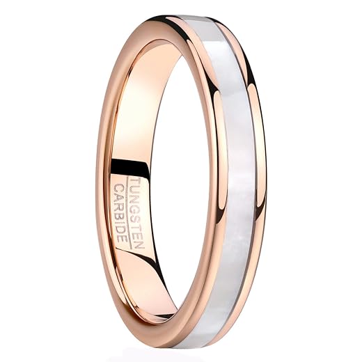 Vakki 4mm 6mm Womens Rose Gold Tungsten Carbide Ring with Mother of Pearl Shell/Marble Inlaid Wedding Band Comfort Fit Size 5-12