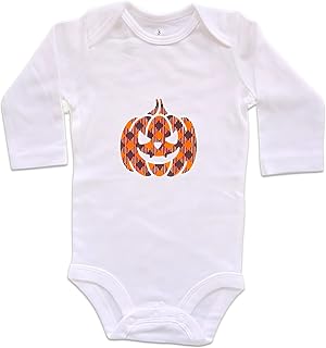Baby Halloween Pumpkin Onesie Bodysuit, Custom Handmade Halloween Baby Costume, Long Sleeve Baby Onesies, White (12M)