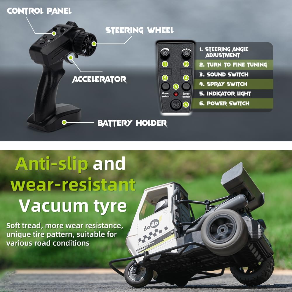 X-Verse Telecomando Stunt Car, RC Drift Tricycle, 2.4 Ghz 1:16 Alta Velocità Moto Elettrica Giocattoli, Regali per Bambini - 3 Batterie