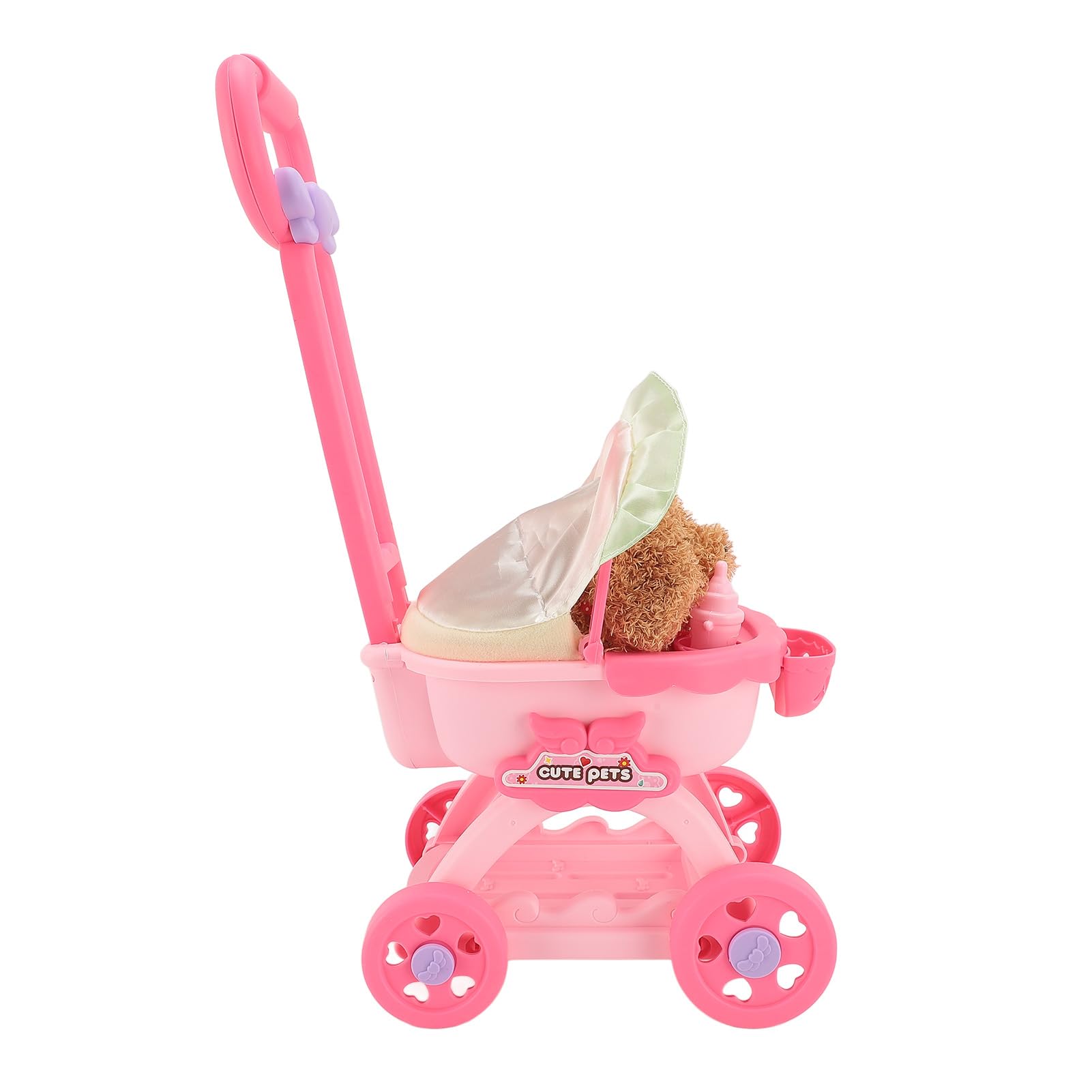 Pet Doll Push Cart Toy, Plastic Cute Baby Doll Stroller, Interactive Stuffed Dog Plush Can Walk Bark, Educational Baby Walker, Imaginative Playtime, Hand and Eye Coordination, (Teddy) common