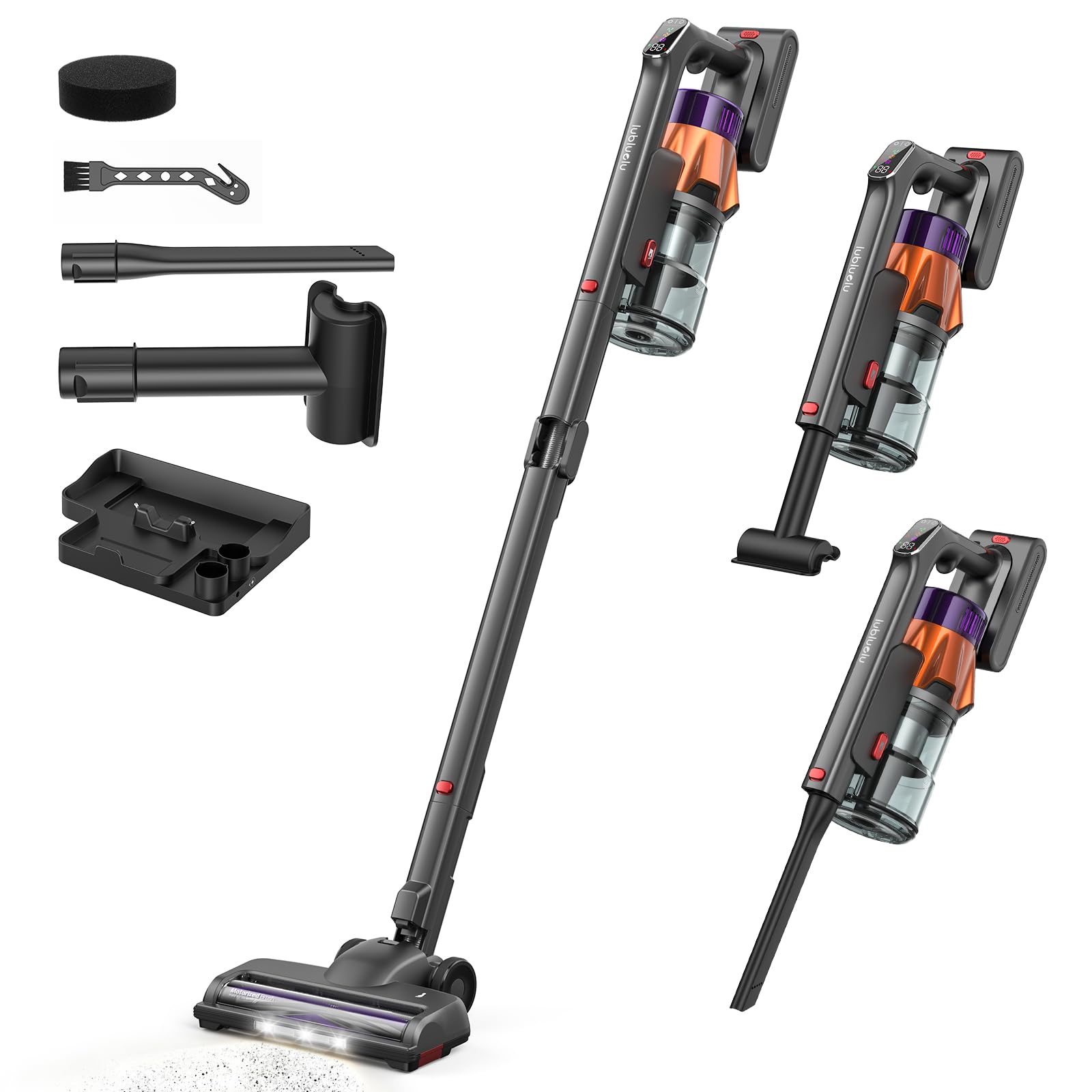 Lubluelu Akku Staubsauger kabellos 55 kPa, 650 W bürstenloser Motor, selbststehend & faltbar, bis zu 65 Min. Laufzeit, mit Ladestation, 7-stufiges Filtersystem, für Tierhaare, Hartböden & Teppiche