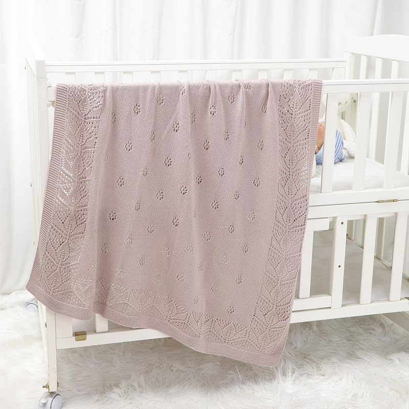 LAWKUL Cellular Blanket Baby 100% Cotton Soft Newborn Babe Knit Blankets Classic Florals for Boy Girls 100x80cm Lavender - Image 4