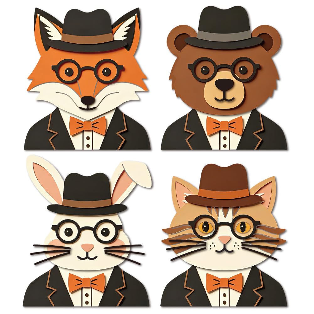 MAYJOYDIY Gentleman Animal Metal Cutting Dies Cute Forest Animals Layered Carbon Steel Stencils Fox Cat Bear Embossing Template Die for DIY Paper Craft Card Making Scrapbooking Album Decor