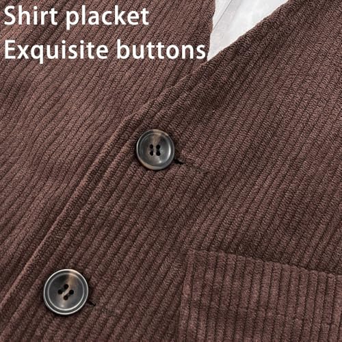 HUIQINGLI Men's Vintage Corduroy Waistcoats Sleeveless Slim Fit Casual Classic Button Down V-Neck Waistcoat with Pockets4