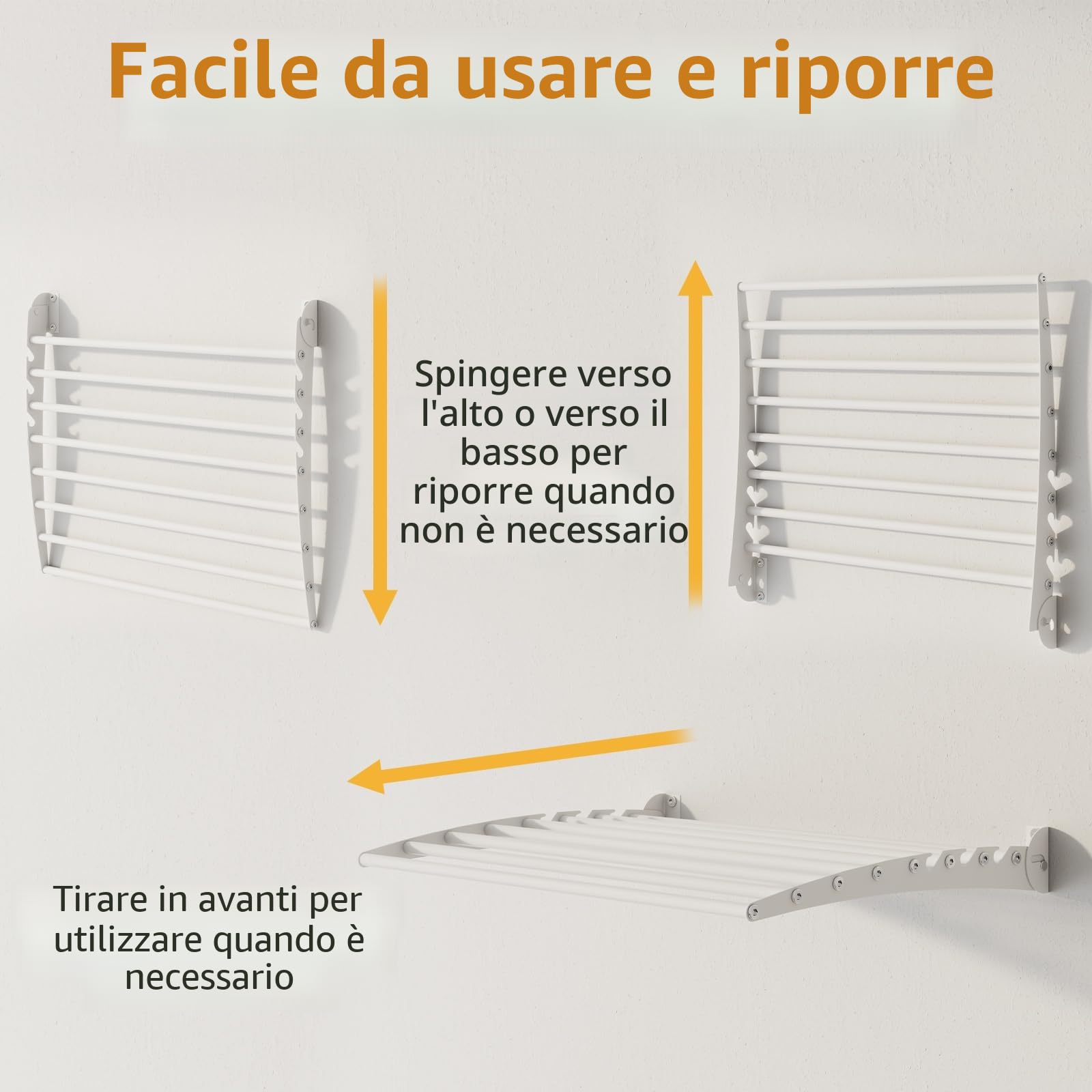 Innotic Stendino da parete antiruggine richiudibile 8 barre 60cm, bianco