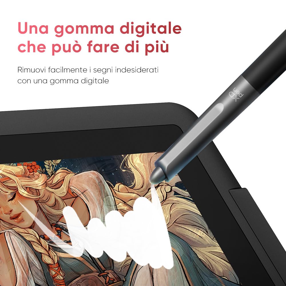 XPPen Tavoletta Grafica con Schermo Artist 15.6 Pro V2 display da 15,4 pollici, 16K livelli di pressione, 8 tasti rapidi e rotellina rossa, Supporto pieghevole incluso