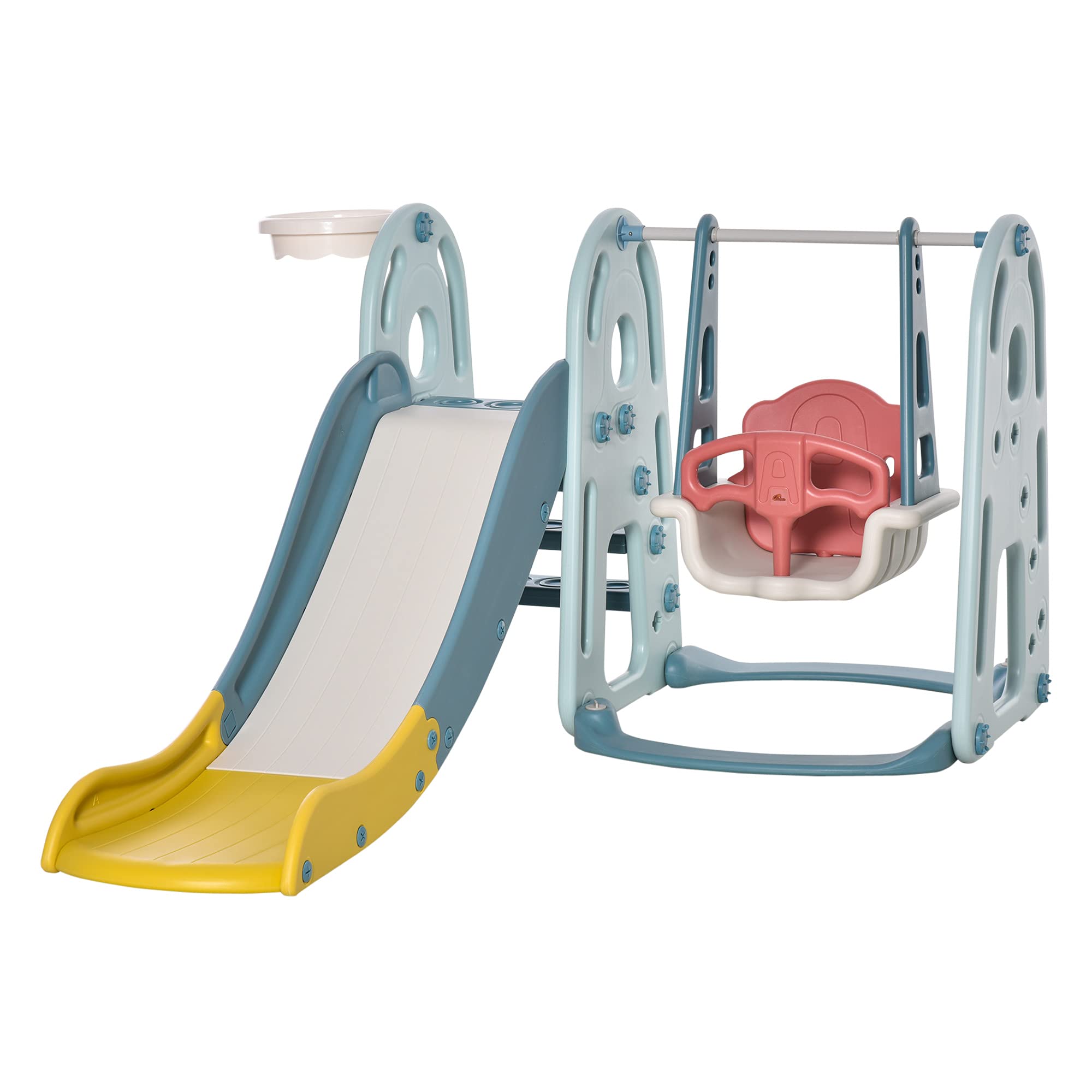 Buy Qaba 3 in 1 Kids Slide and Swing Set with Basketball Hoop