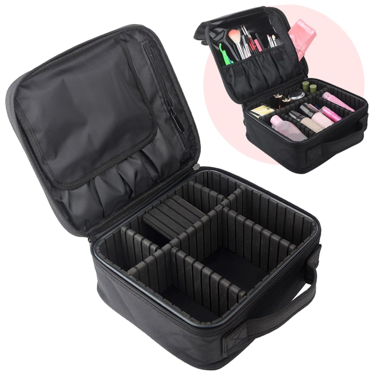 Ipetboom Borsa Organizer Per Con Divisori Regolabili Borsa Da Viaggio Portatile Per Cosmetici e Antiusura Tasche Per Pennelli Con Adatta Per Accessori Cosmetici e Da Toeletta