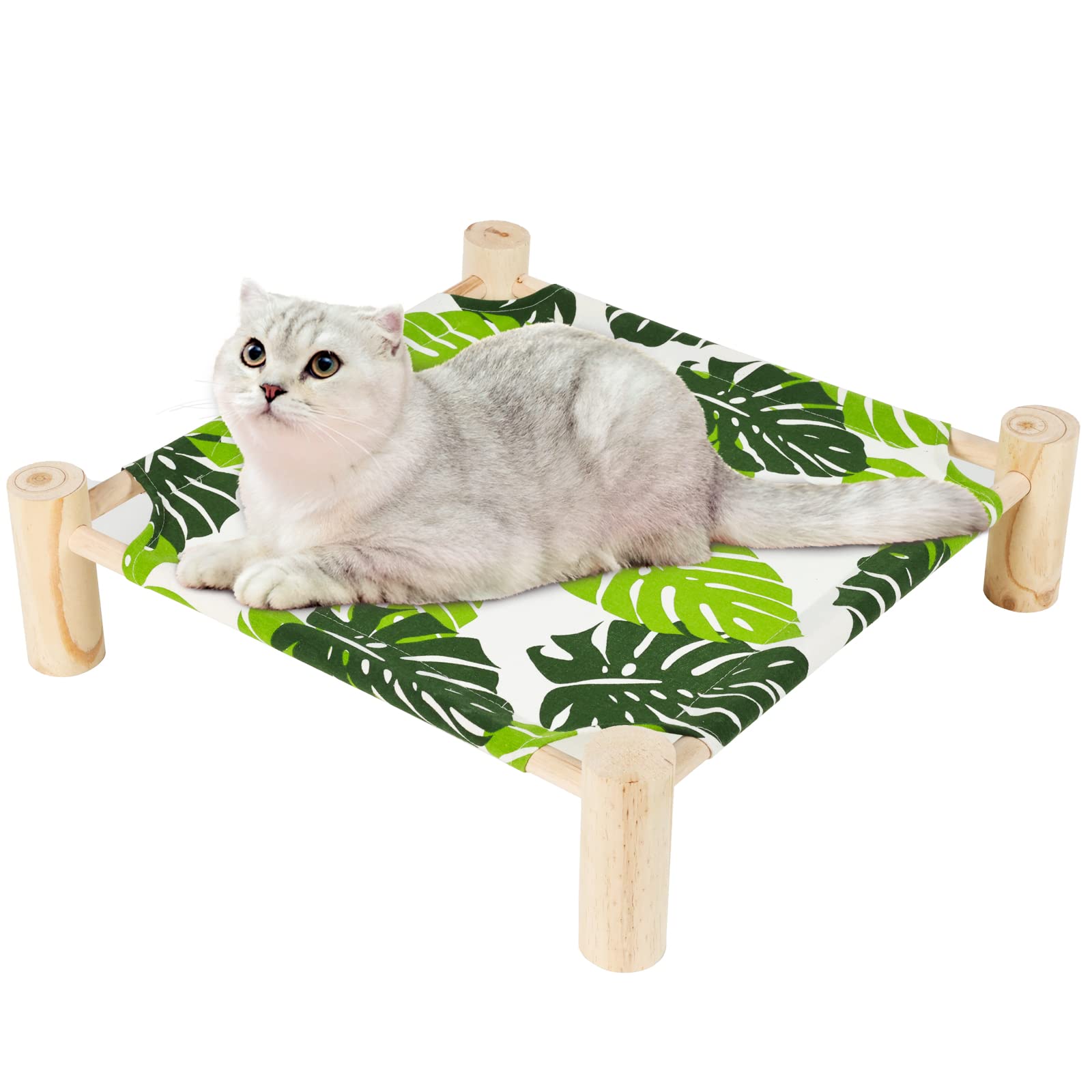 Hamaca para gatos y perros, cama para perros pequeños, de madera, para gatos, mascotas, conejos, refrigeración, elevada, para exteriores, muebles para todas las estaciones, hoja de 2