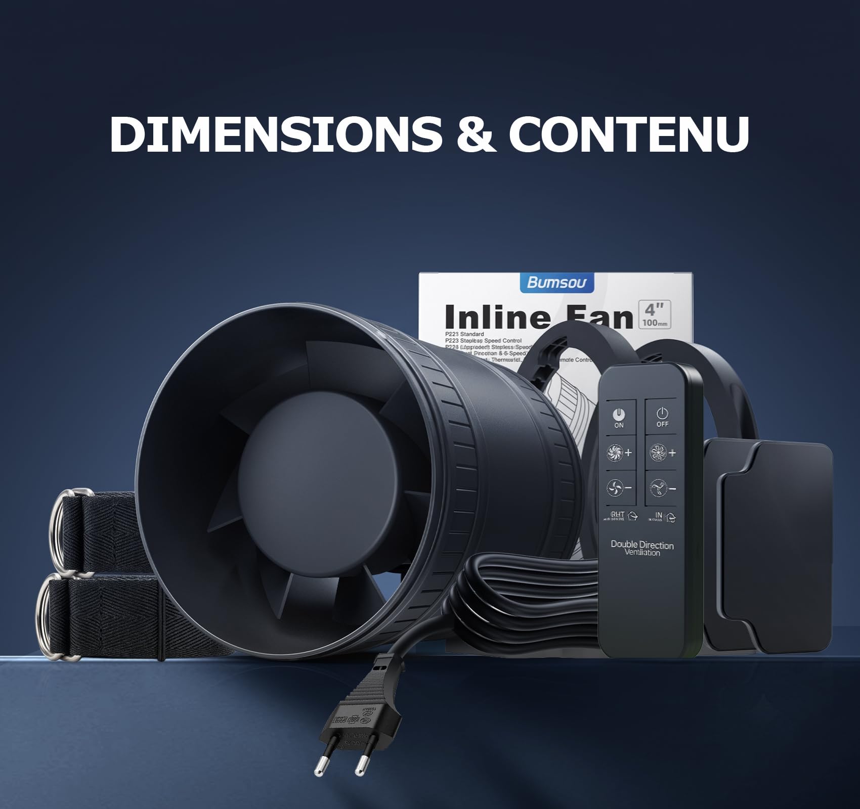 Ventilateur de Conduit Bidirectionnel, 6 Vitesses, Télécommande – Silencieux avec Protection Contre la Surchauffe, VMC Salle de Bain WC Serre Tente, Extracteur d'Air 100mm (avec Support)