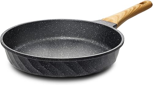 TIAJO Sartén profunda antiadherente, sartén sin humos, revestimiento derivado de piedra, compatible con todas las estufas (gas, eléctricas y de