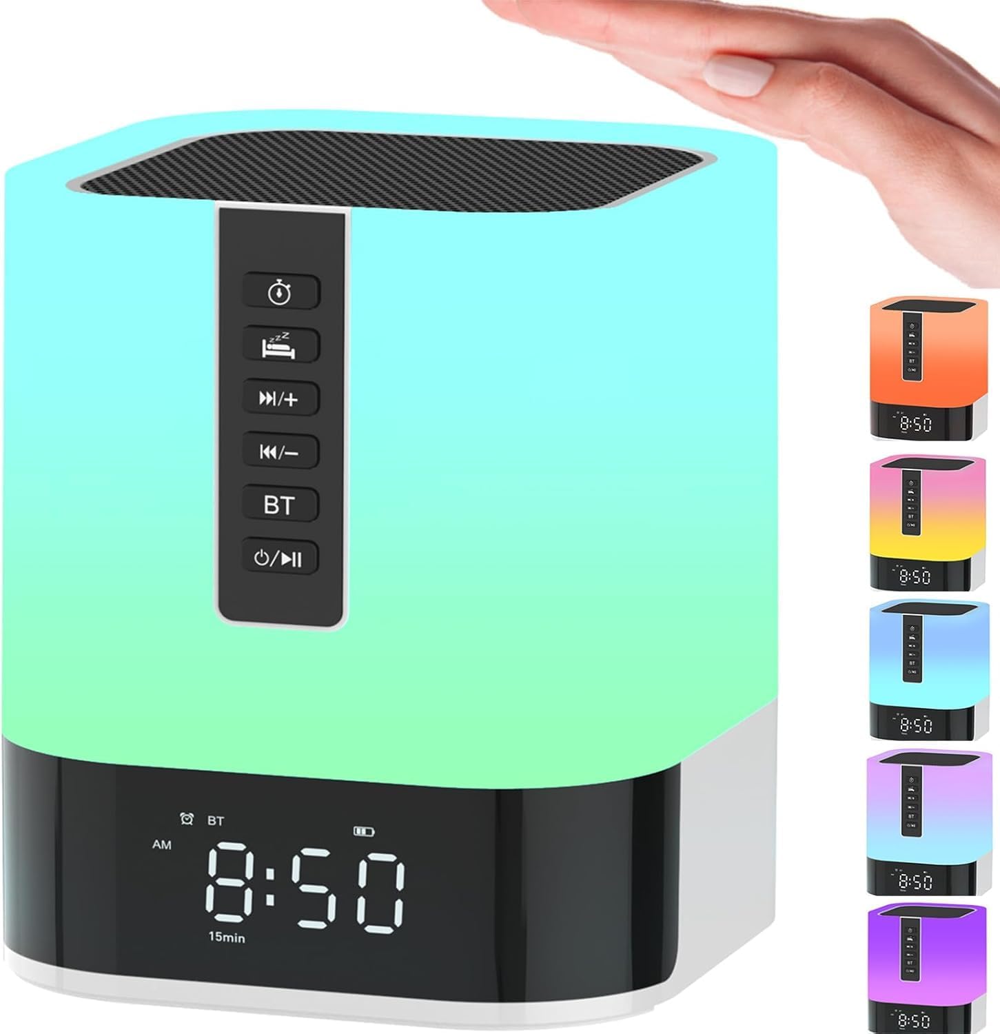 APUZOM Portable Bluetooth Speaker Light Alarm Clock, Touch Bedside Lamp with MP3 Music Player, White Noise Machine & Timer, Bluetooth Speaker Night Light for Children, Teenage Girl Birthday Gift multi-coloured
