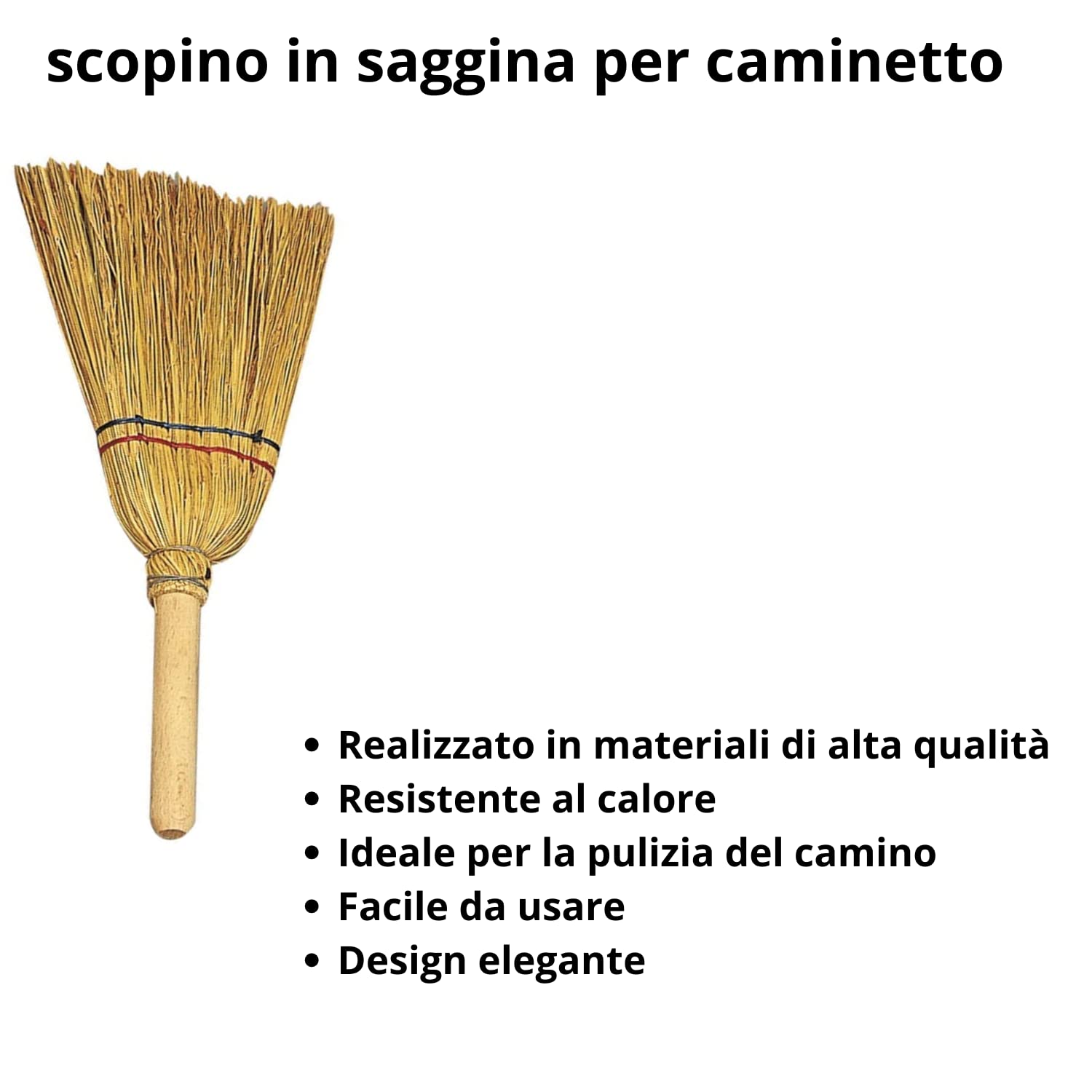 Scopino Per Camino In Saggina - 2 Pezzi Con Manico In Legno, Resistente Al Calore