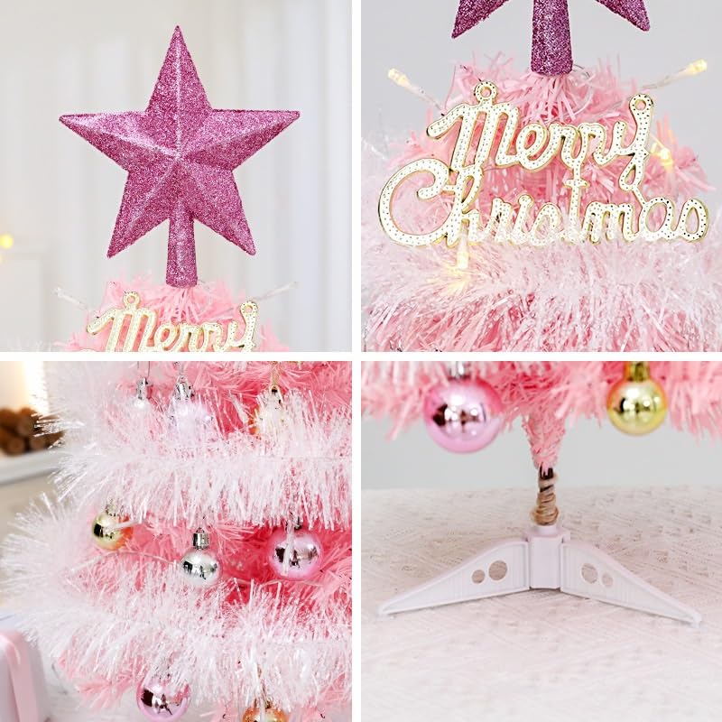 Piccolo albero di Natale rosa artificiale, piccolo albero di Natale da tavolo, decorazioni, forniture natalizie(No light,60cm)