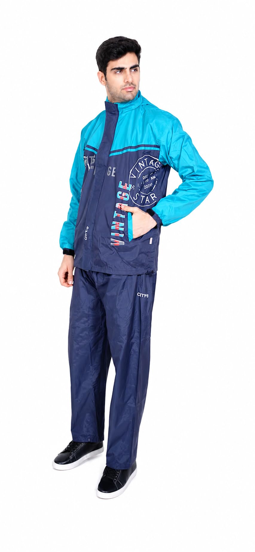Men's Raincoat Set, Hooded Jacket with Trouser, Vintage Style-image-43