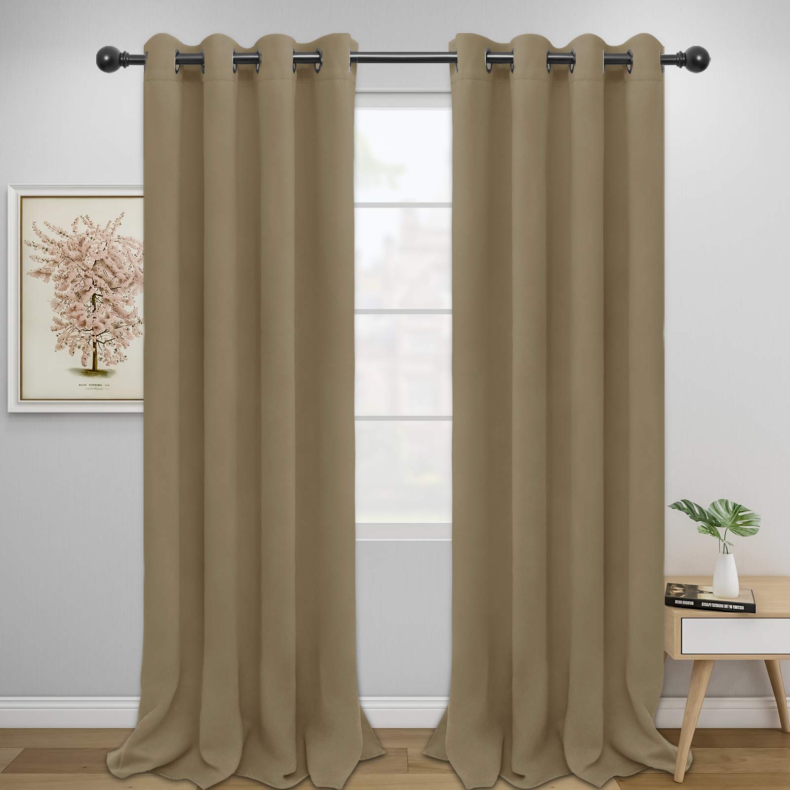 Easy-Going Blackout Curtains for Bedroom, Solid Thermal Insulated Grommet and Noise Reduction Window Drapes, Room Darkening Curtains for Living Room, 2 Panels(52x108 in,Tan) — image 1