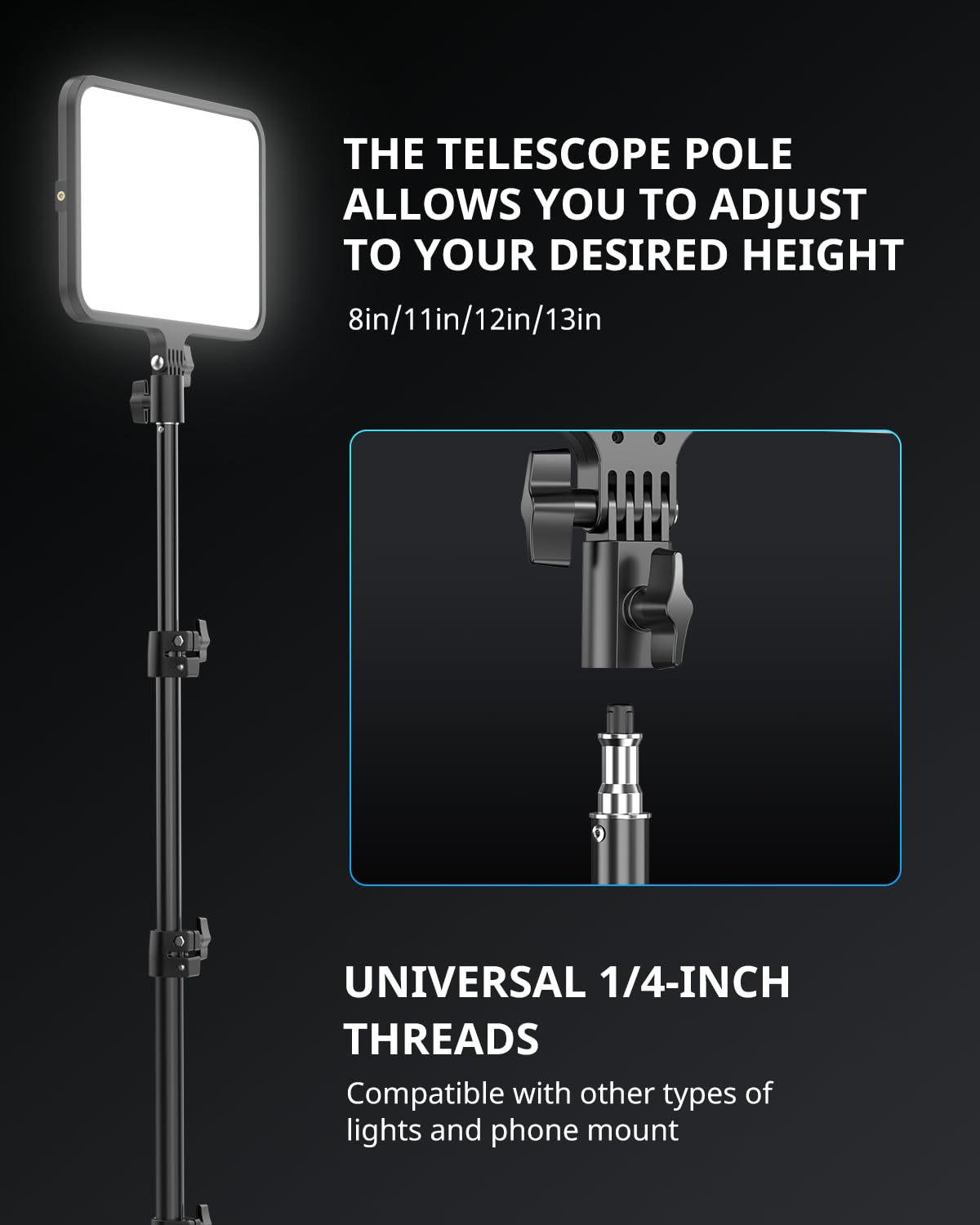 UBeesize 2 paneles de luz LED de vídeo con soporte de trípode de 160 cm, luz de vídeo LED de 13 pulgadas, regulable, 2500 – 8500 K, iluminación para grabación de vídeo de YouTube, fotos, transmisión